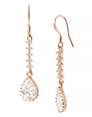 Betsey Johnson Crystal Teardrop Rose Gold Linear Earring - CRYSTAL