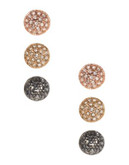 Expression Three Pack Pave Stud Earrings - ASSORTED