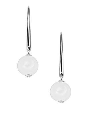 Skagen Denmark Sofie Silver Tone White Glass Dangle Earring - SILVER