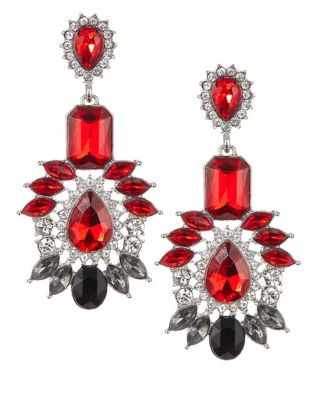 Expression Multi-Jewel Drop Earrings - RED