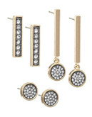 Expression Set of Three Pave Stone Earrings - GOLD
