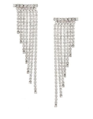 Expression Graduated Rhinestone Row Earrings - SILVER