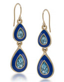 Carolee Blue Petals Double Drop Pierced Gold Tone Earring - BLUE