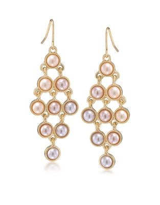 Carolee Peach Blossom Chandelier Pierced Gold Tone Earring - PINK