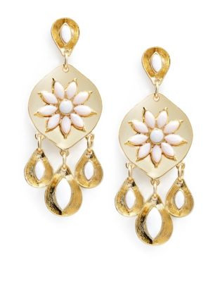 R.J. Graziano Floral Stone Chandelier Earrings - PINK