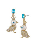 Betsey Johnson Pearl Critters Faux Pearl Bird Drop Earrings - BLUE