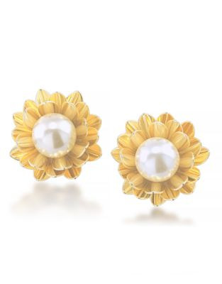 Carolee Gemstone Garden Flower Button Clip On Gold Tone Earring - GOLD