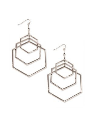 Coco Lane Triple Drop Hexagon Earrings - SILVER