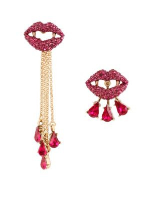 Betsey Johnson Vampire Lips Mismatched Earrings - PINK