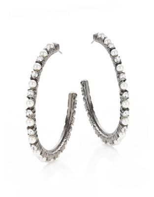 Expression Open Jewel Hoop Earrings - DARK GREY