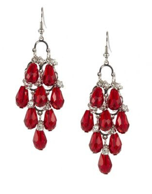 Expression Faceted Teardrop Bead Earrings - RED