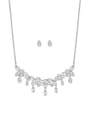 Swarovski Diapson Crystal Necklace and Earrings Set - SILVER