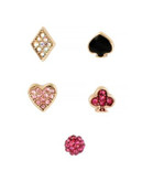 Betsey Johnson Casino Royale Pave Heart and Clover 5 Stud Earring Set - PINK