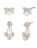 Betsey Johnson Faux Pearl and Bow Earring Set - CRYSTAL