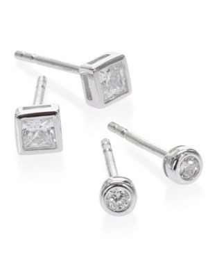 Expression Set of Two Bezeled Earrings - SILVER
