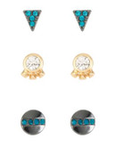 Kenneth Cole New York Three-Piece Pave Triangle and Circle Earrings Set - TEAL/TONE
