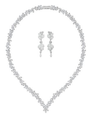 Swarovski Diapson Crystal V-Necklace and Earrings Set - SILVER