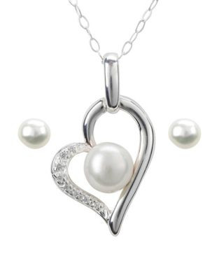 Samara Sterling Silver and Pearl Heart Set - SILVER