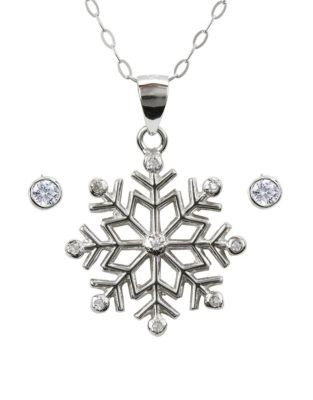 Samara Sterling Silver Snowflake Necklace Set - SILVER