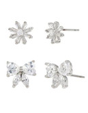 Betsey Johnson Flower and Bow Stud Earring Set - CRYSTAL