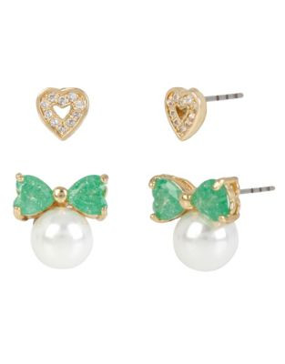 Betsey Johnson Heart and Bow Stud Earring Set - MINT