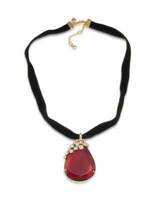 Carolee Teardrop Pendant Velvet Necklace - RED