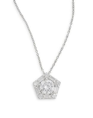 Crislu Platinum-Plated Art Deco Pendant Necklace - PLATINUM