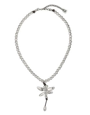 Uno De 50 Dragonfly Pendant Beaded Necklace - SILVER