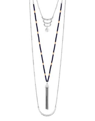 Lucky Brand Layered Tassel Necklace - SILVER