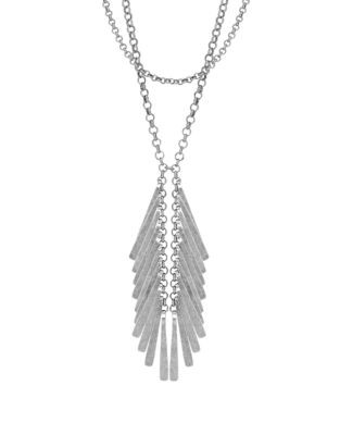 Lucky Brand Feather Lariat Necklace - SILVER