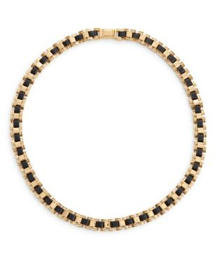 Trina Turk Leather Box Chain Necklace - BLACK