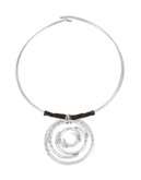 Robert Lee Morris Soho Boho City Hammered Circle Pendant Leather Wrapped Wire Collar Necklace - SILVER