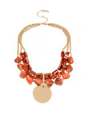Kenneth Cole New York Orange Shell Round Pendant Mixed Shell Bead Multi Row Necklace - ORANGE
