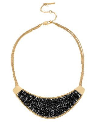 Kenneth Cole New York Jet Jewels Woven Faceted Bead Crescent Frontal Necklace - JET