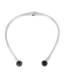 Kenneth Cole New York Moonstone Eclipse Faceted Stone Collar Necklace - BLACK/SILVER