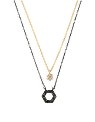 Kenneth Cole New York Double Pave Hexagon Necklace - TWO TONE