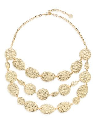 R.J. Graziano Textured Triple Strand Bib Necklace - GOLD