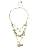 Betsey Johnson Into the Blue Starfish Multi Charm Illusion Necklace - BLUE