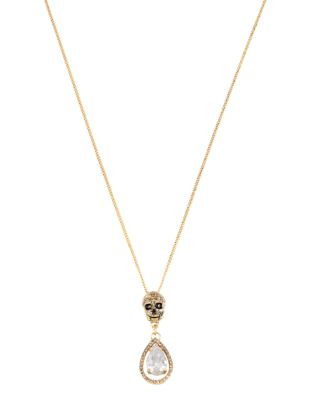 Betsey Johnson All That Glitters Pave Skull and Crystal Teardrop Pendant Necklace - GOLD