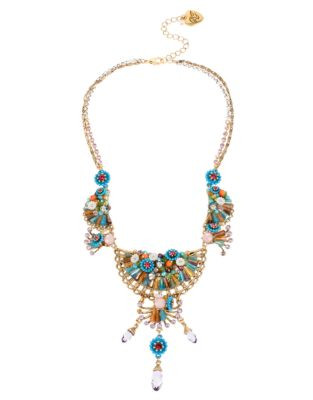 Betsey Johnson Weave and Sew Woven Multi Coloured Flower Statement Necklace - MULTI