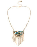 Betsey Johnson Weave and Sew Woven Mixed Multi Coloured Bead and Flower Fringe Frontal Necklace - MULTI COLOURED