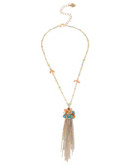 Betsey Johnson Weave and Sew Bead and Flower Fringe Pendant Necklace - MULTI COLOURED
