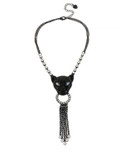 Betsey Johnson Panther Frontal Fringe Necklace - PURPLE