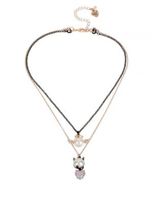 Betsey Johnson Pearl Critters Angel Devil Pendant Necklace - WHITE