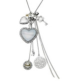 Guess Multi Charm Mother of Pearl Heart Linear Necklace - SILVER