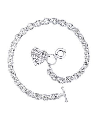 Guess Heart Charm Link Toggle Necklace - SILVER
