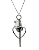 Guess Double Heart And Crystal Fireball Pendant Necklace - BLACK