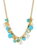 Kenneth Jay Lane Turquoise Resin and Faux Pearl Necklace - BLUE