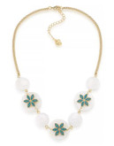 Carolee Tropical Bloom Coral Frontal Floral Gold Tone Necklace - BLUE