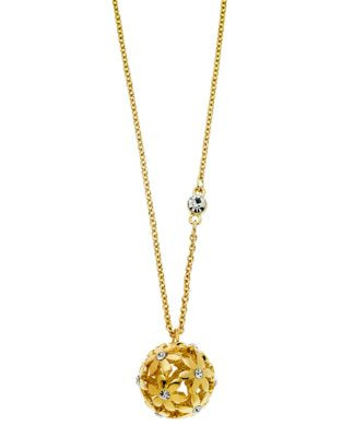 Guess Floral Pendant Crystal Accent Necklace - GOLD